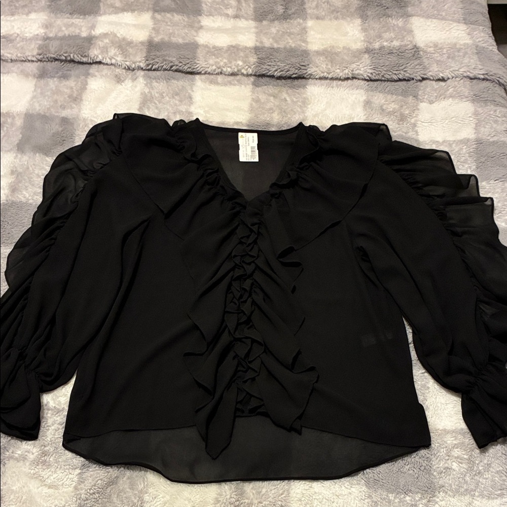 Elegant Black Ruffled V-Neck Women's Top